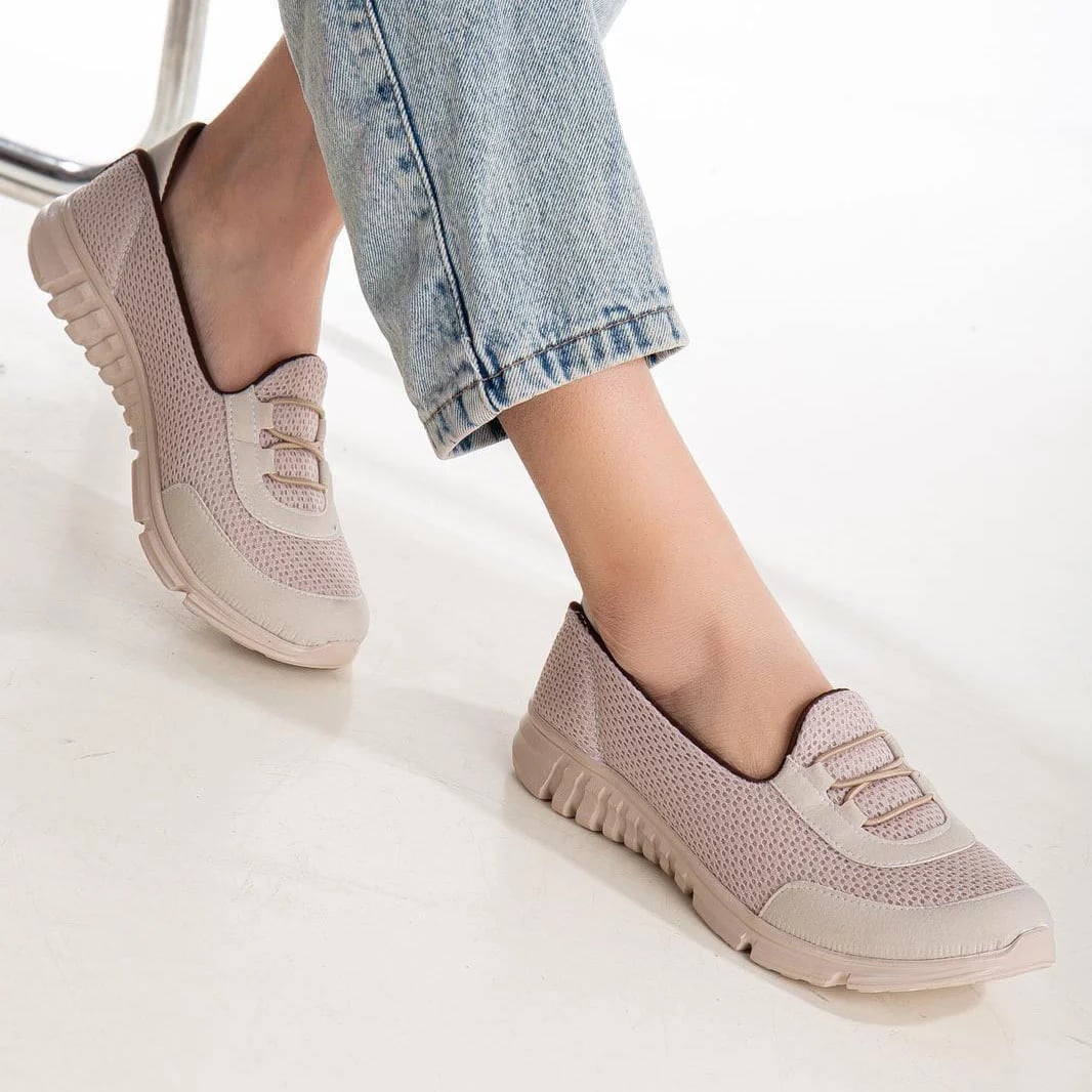 Toptan Bej File Detaylı Kadın Spor Sneaker Bağcıklı Kolay Giy-Çıkar Model - Renk: Bej - Fotoğraf 1 / 1