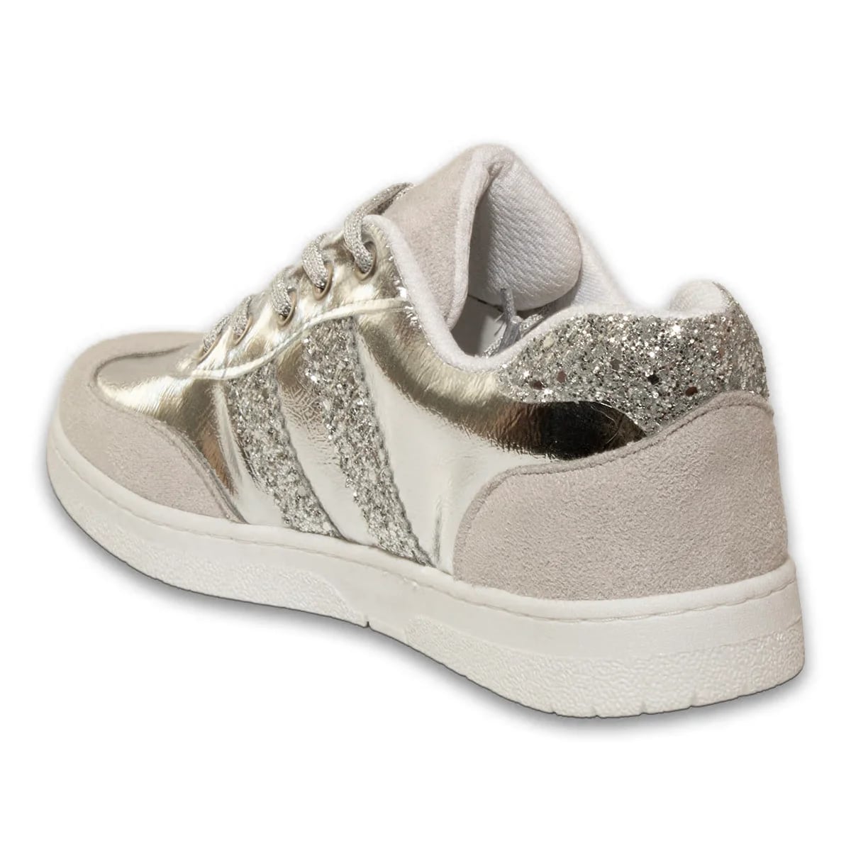Bağcıklı Kadın Spor Ayakkabı Rahat Hafif Günlük Yürüyüş Casual Tüm Sezon Kullanıma Uygun Modern Sneaker Modeli Toptan - Renk: Gümüş - Fotoğraf 3 / 3