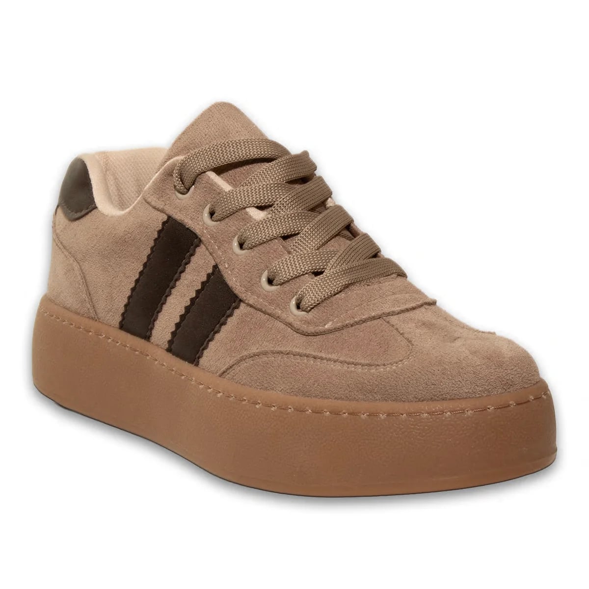 Vizon Bağcıklı Kadın Spor Ayakkabı Hafif Rahat Günlük Yürüyüş Casual Tüm Sezon Kullanıma Uygun Modern Sneaker Modeli Toptan - Renk: Vizon - Fotoğraf 2 / 3