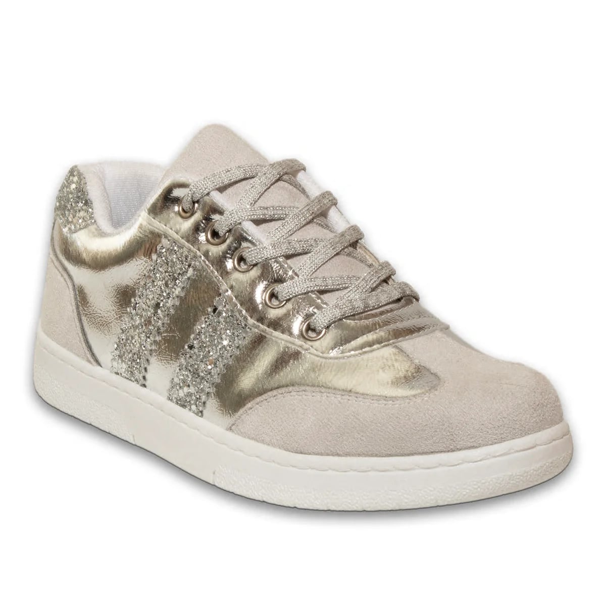 Bağcıklı Kadın Spor Ayakkabı Rahat Hafif Günlük Yürüyüş Casual Tüm Sezon Kullanıma Uygun Modern Sneaker Modeli Toptan - Renk: Gümüş - Fotoğraf 2 / 3